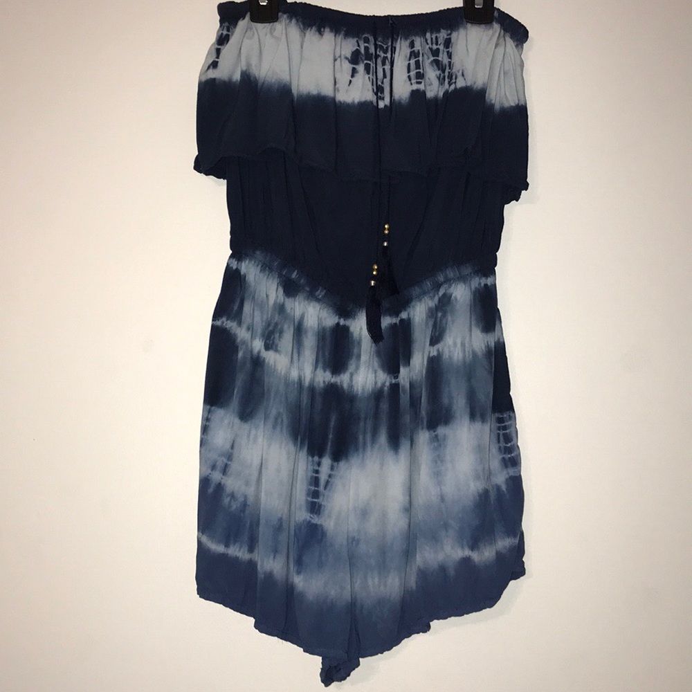American Eagle Blue and White Tie-Dye Romper